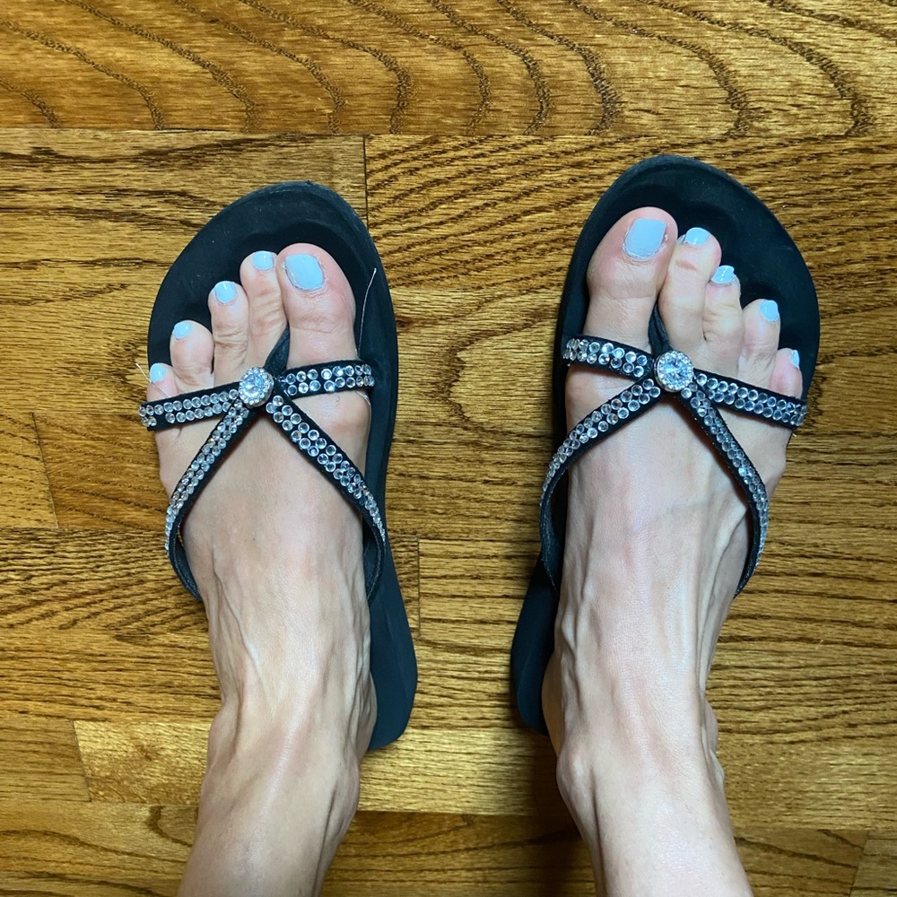 Yellow Box rhinestone flip flops